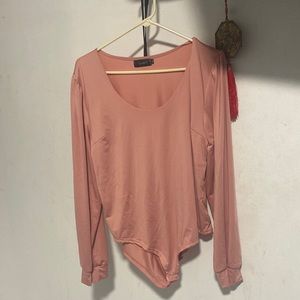 Spadehill Women's V-Neck Long Sleeve Bodysuit Pink size XXL